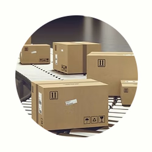 Corrugated cardboard boxes on a conveyor