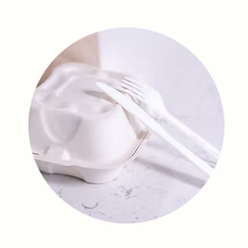 Stacked white takeout food containers
